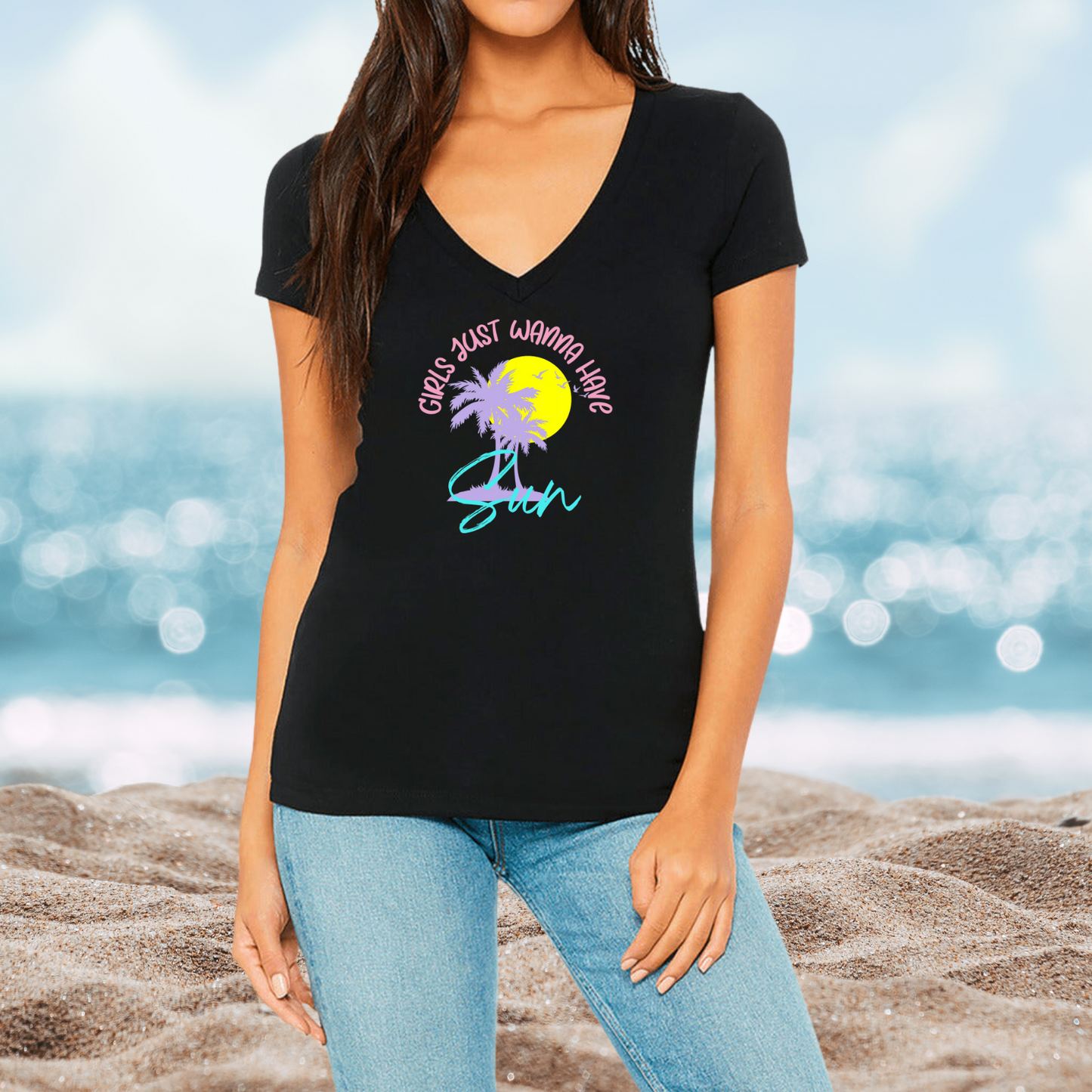 Girls Just Wanna Have Sun V-Neck T-Shirt