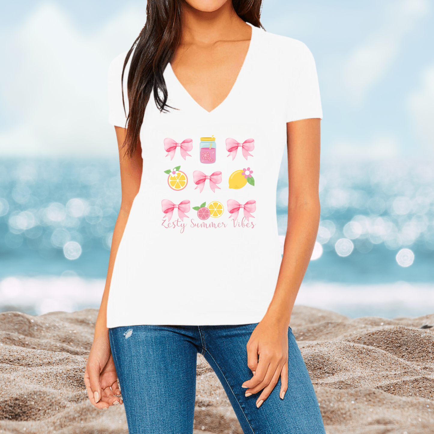 Zesty Summer Vibes V-Neck Tee
