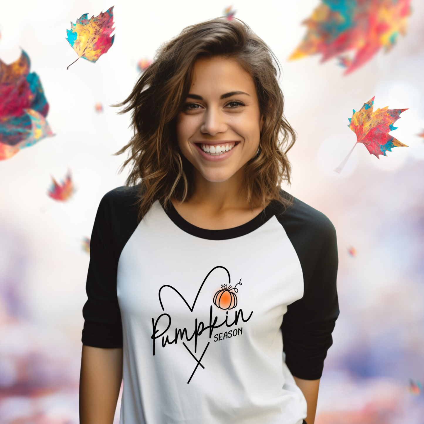 Pumpkin Season Heart Baseball Tee