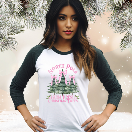 North Pole Christmas Trees Baseball Tee