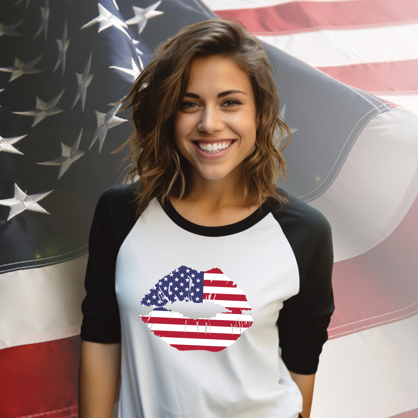 American Flag Lips Baseball Tee