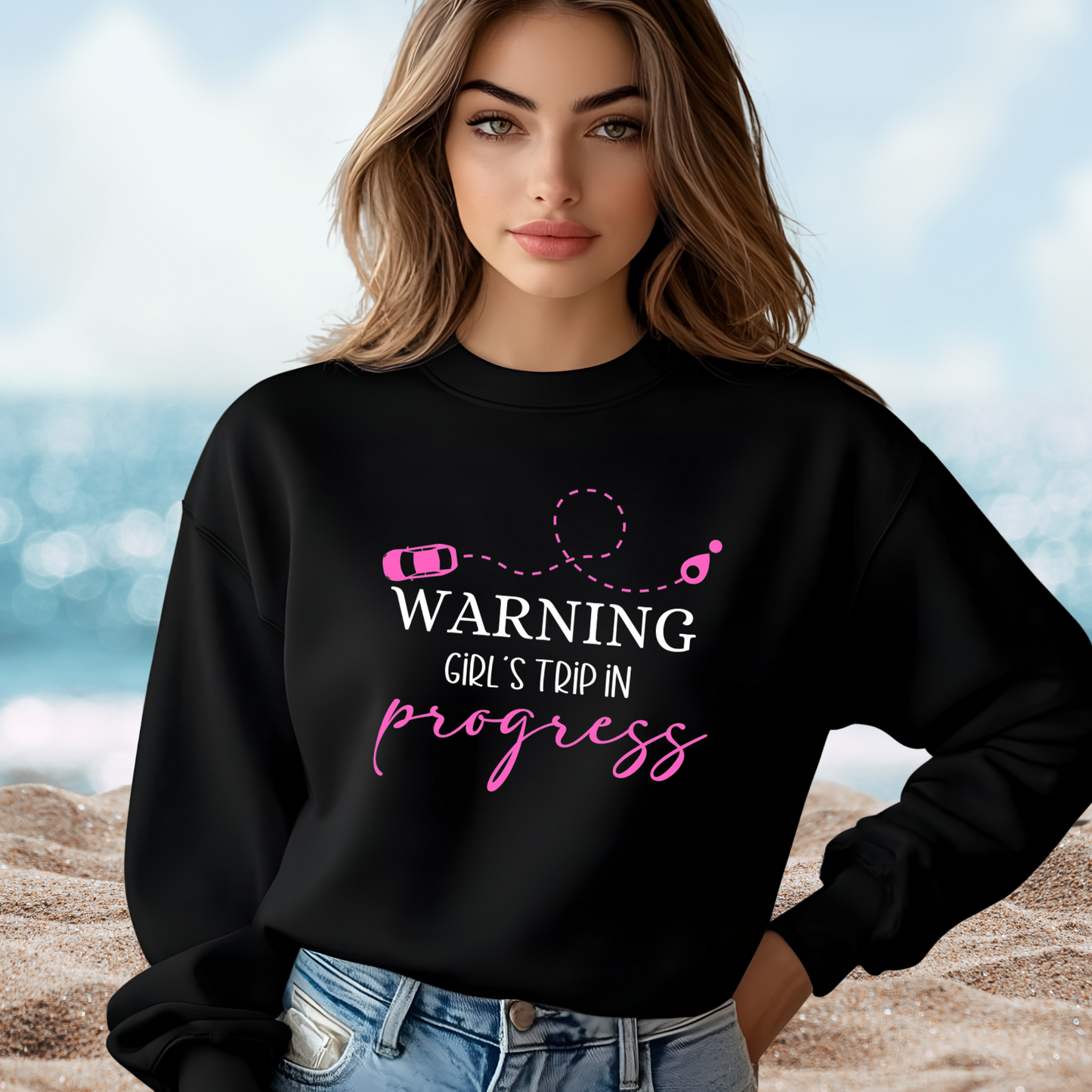 Warning Girls Trip in Progress Crewneck Sweatshirt