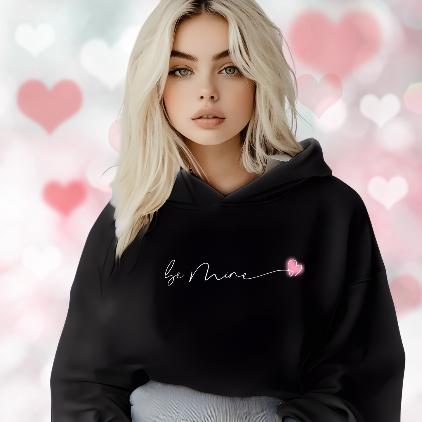 Be Mine Pink Heart Crop Hoodie