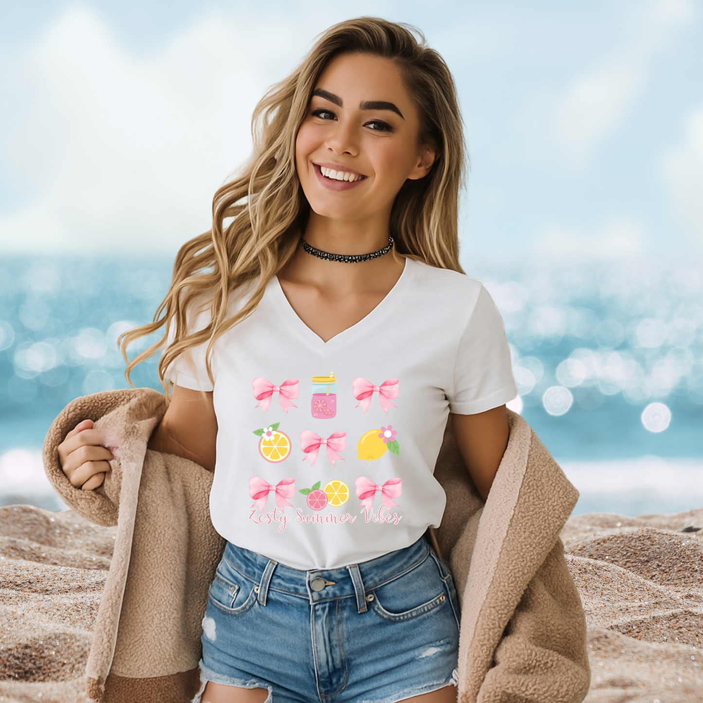 Zesty Summer Vibes V-Neck Tee