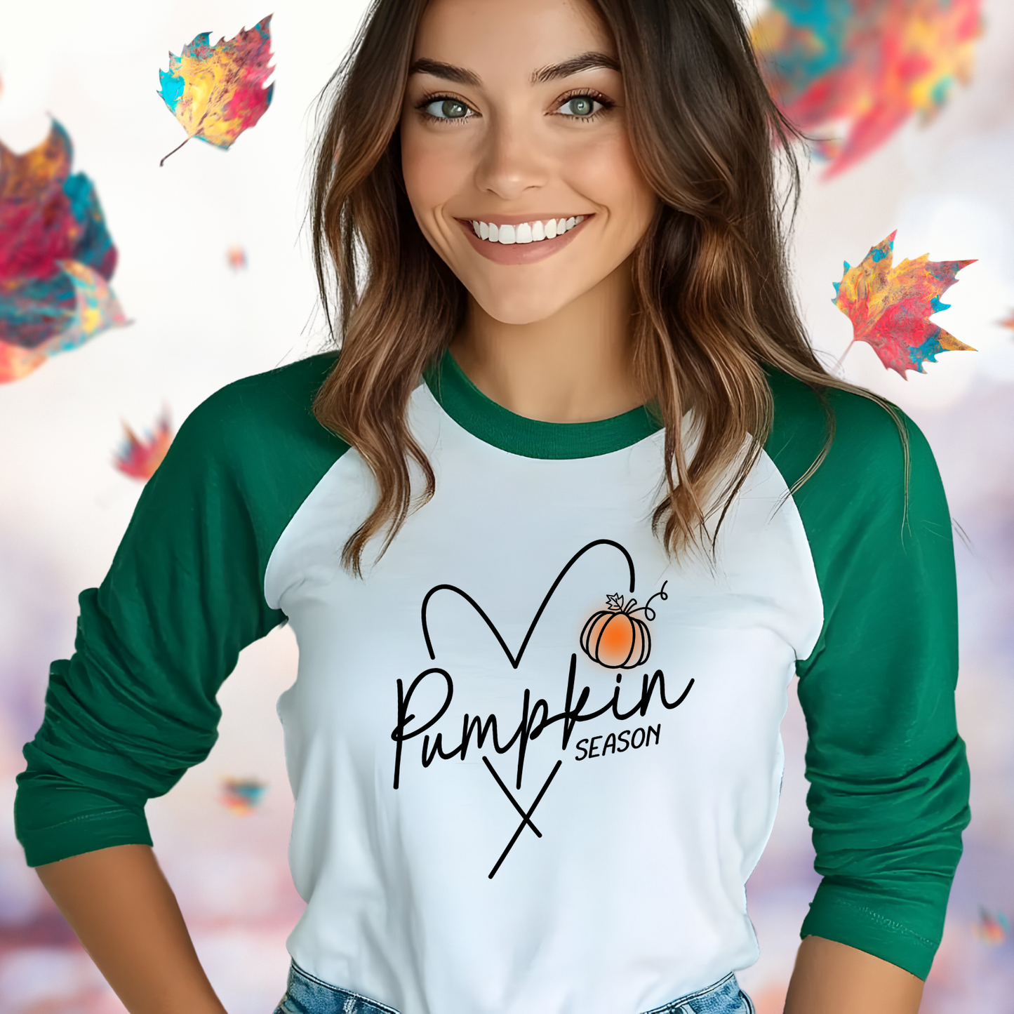 Pumpkin Season Heart Baseball Tee