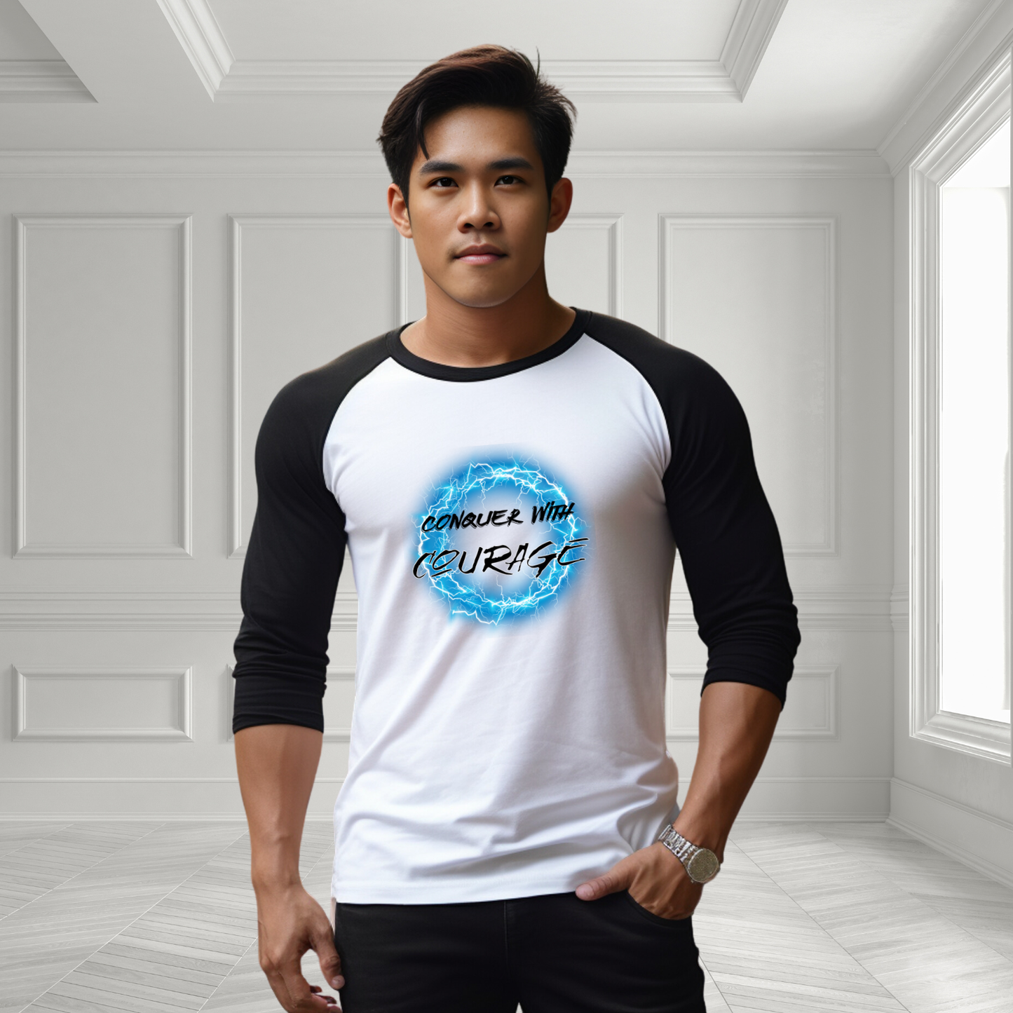 Conquer With Courage Baseball Tee