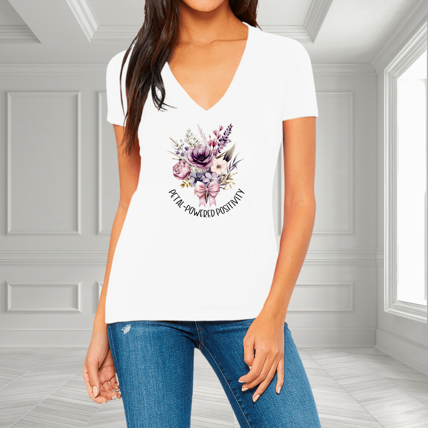 Petal Powered Positivity V-Neck T-Shirt