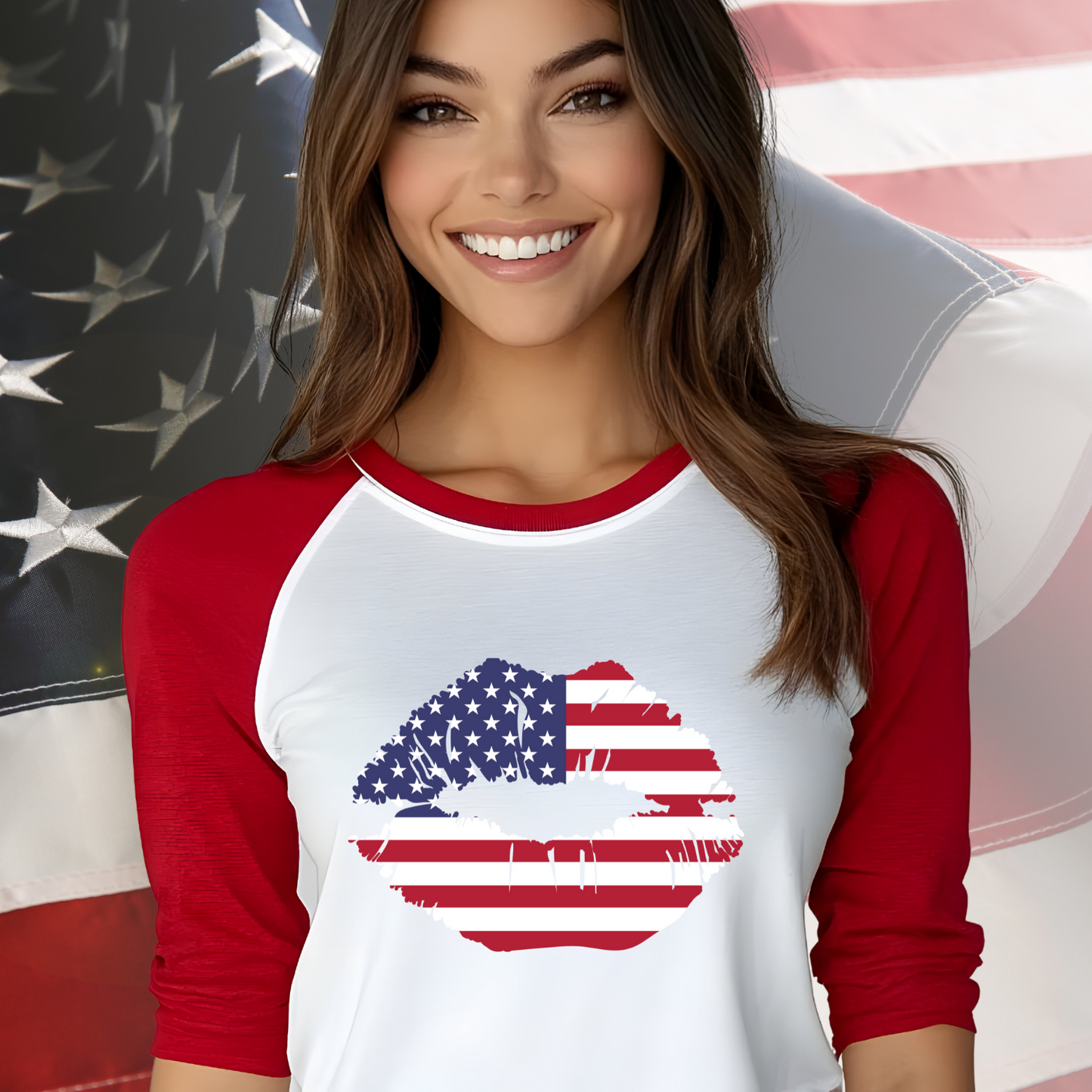 American Flag Lips Baseball Tee