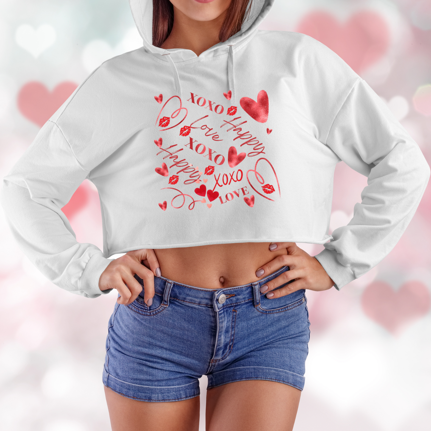 Valentine Word Art Crop Hoodie