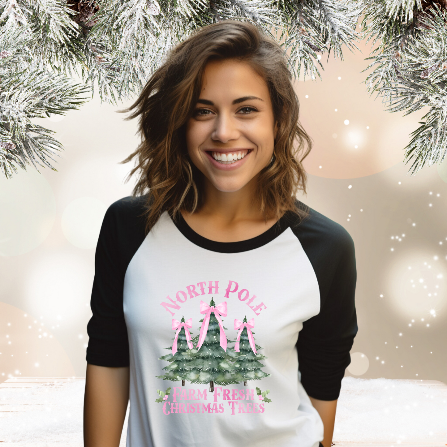 North Pole Christmas Trees Baseball Tee
