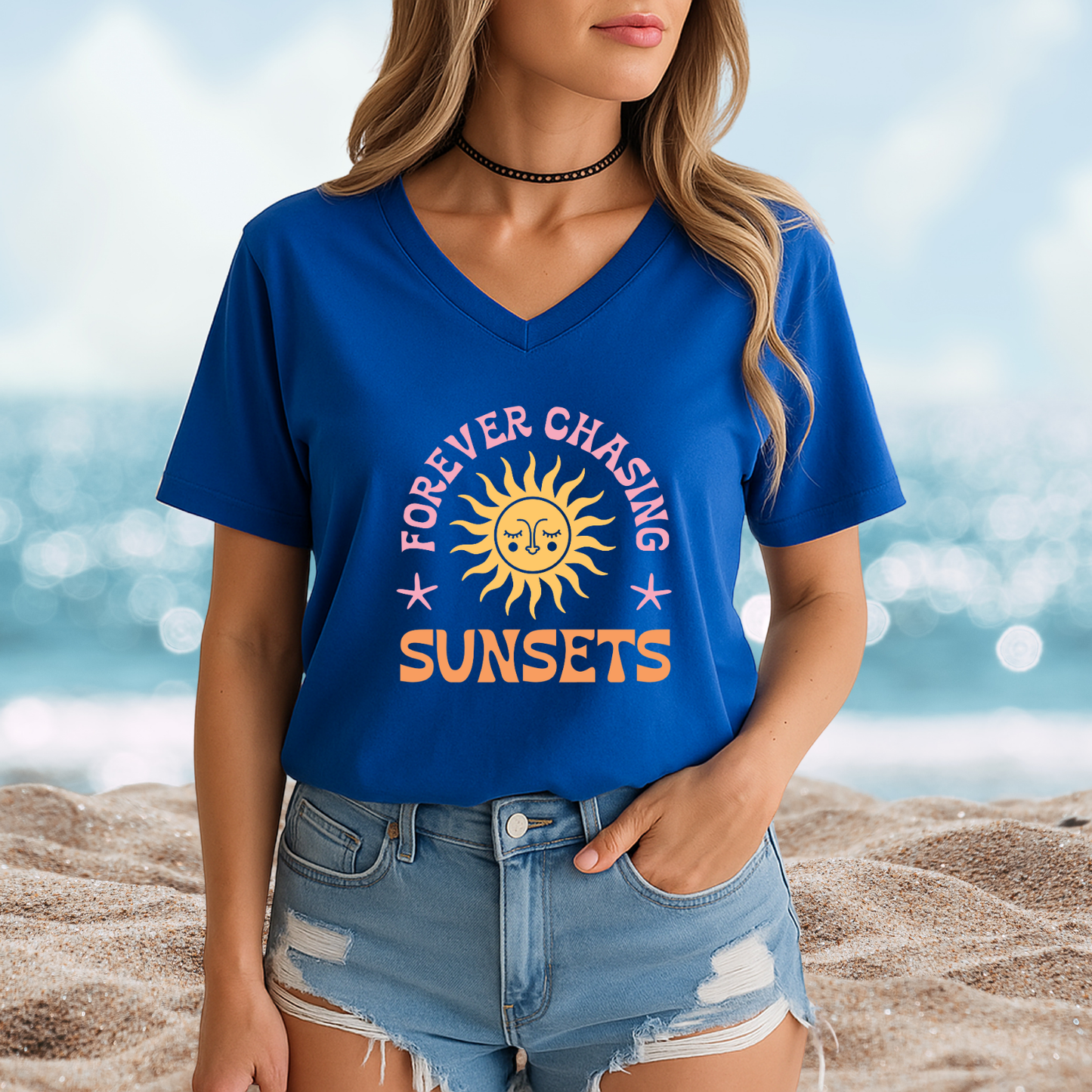 Forever Chasing Sunsets V-Neck Tee
