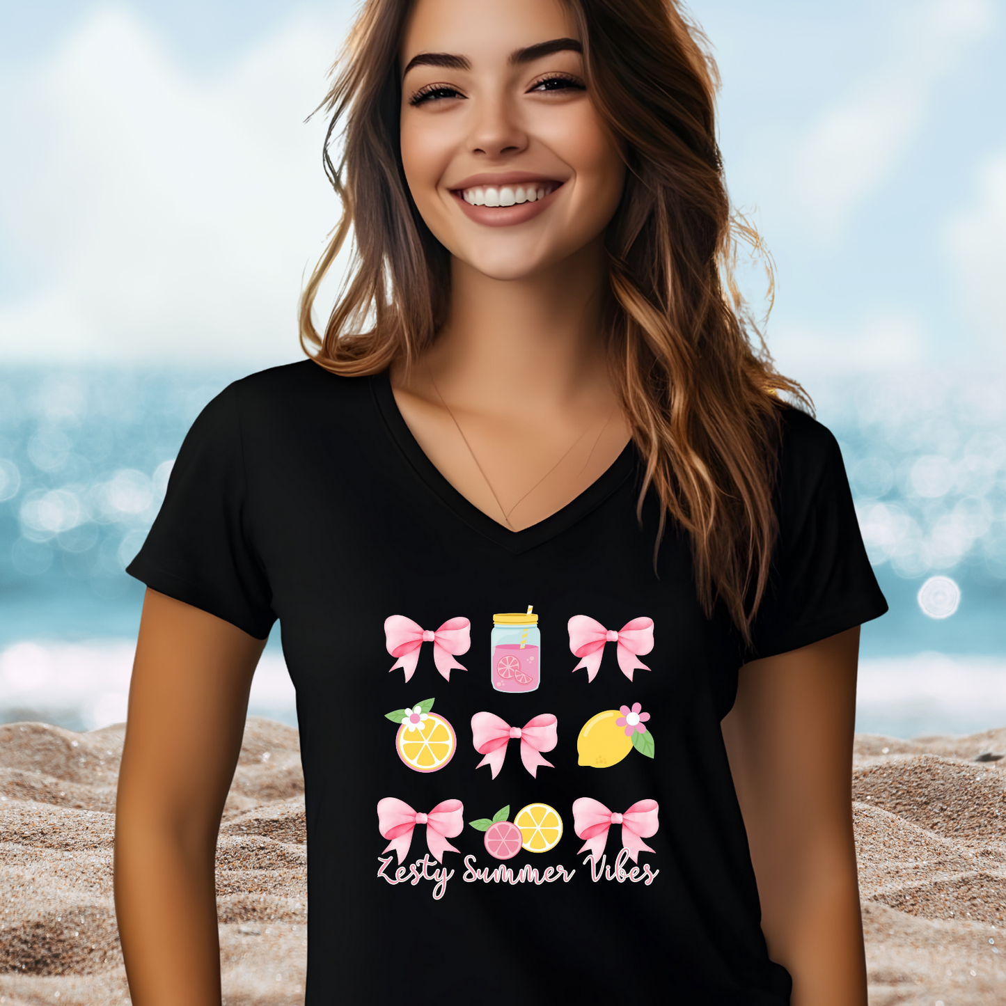 Zesty Summer Vibes V-Neck Tee