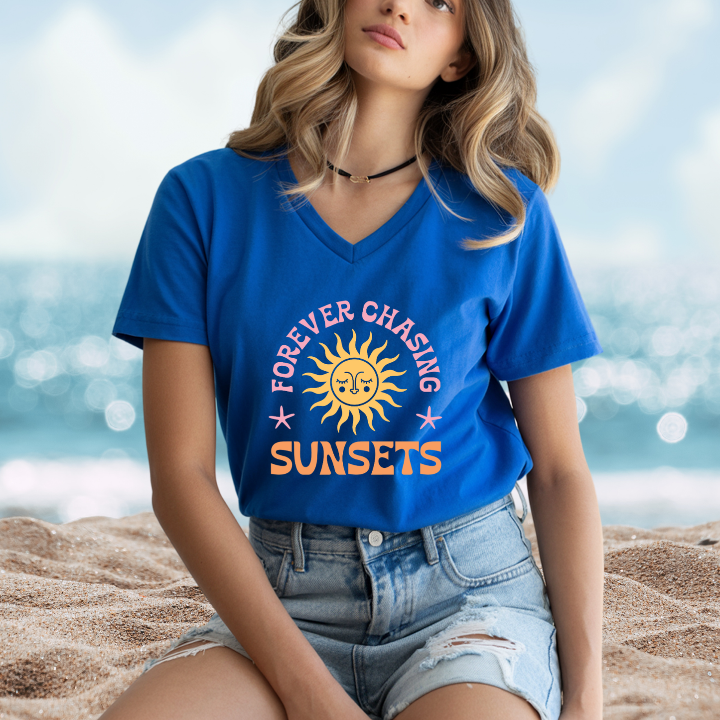 Forever Chasing Sunsets V-Neck Tee