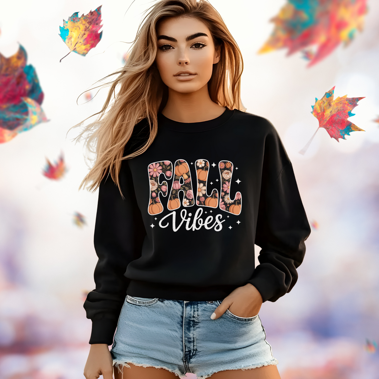 Fall Vibes Floral Crewneck Sweatshirt