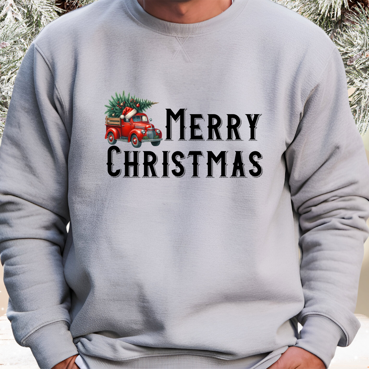 Merry Christmas Vintage Truck Crewneck Sweatshirt