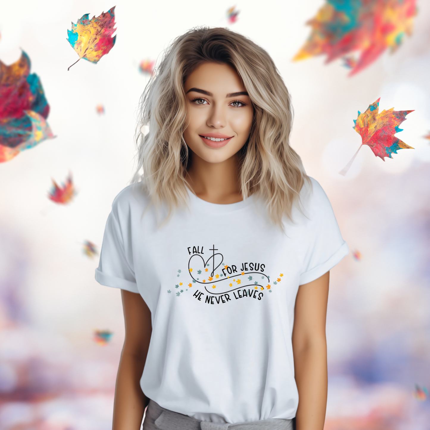 Fall For Jesus He Never Leaves T-Shirt