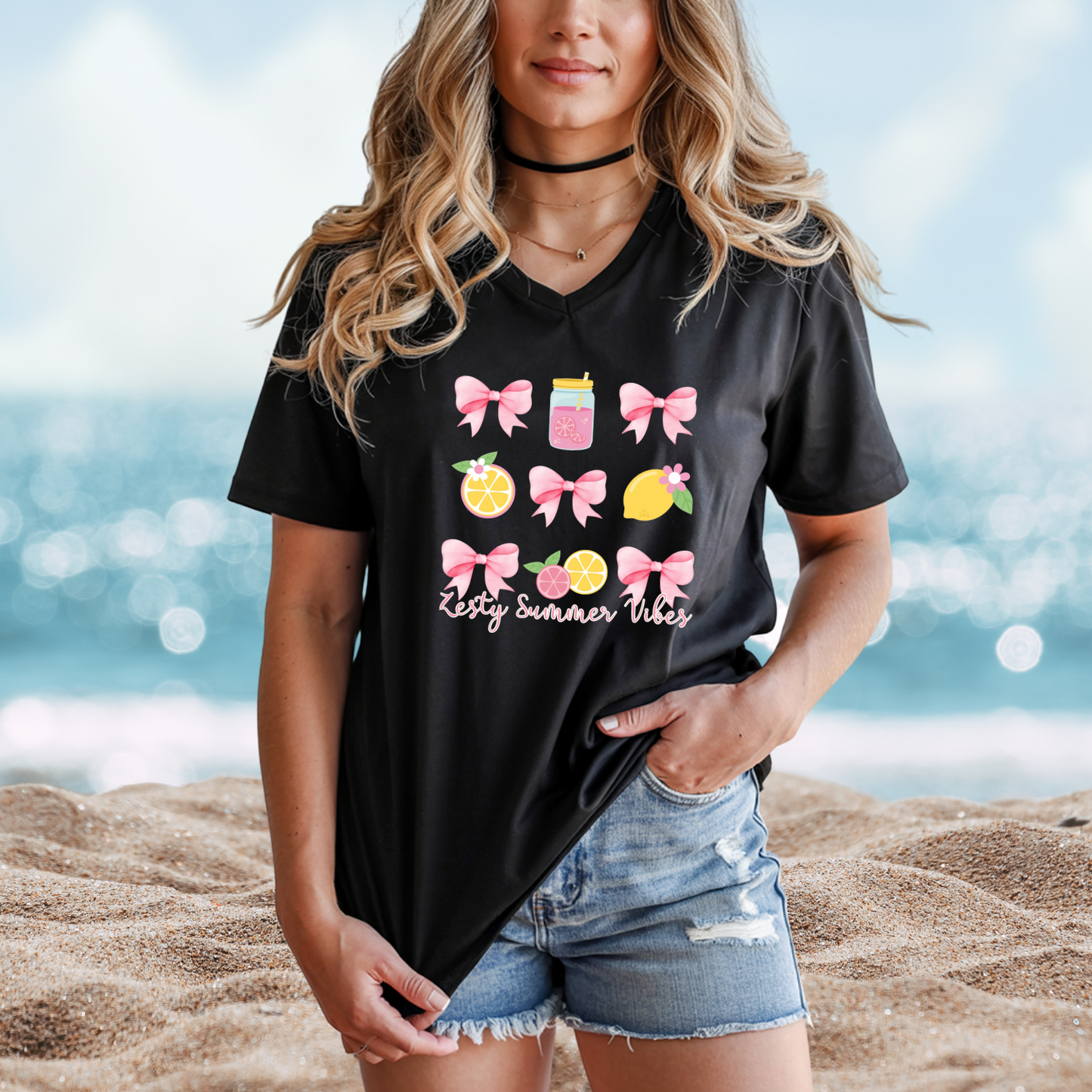 Zesty Summer Vibes V-Neck Tee