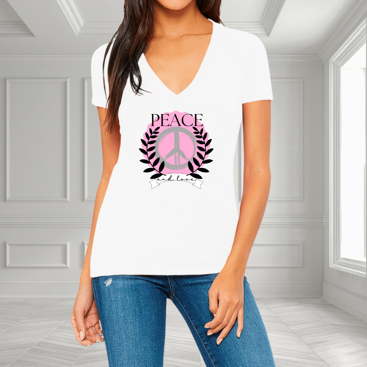 Peace and Love V-Neck T-Shirt