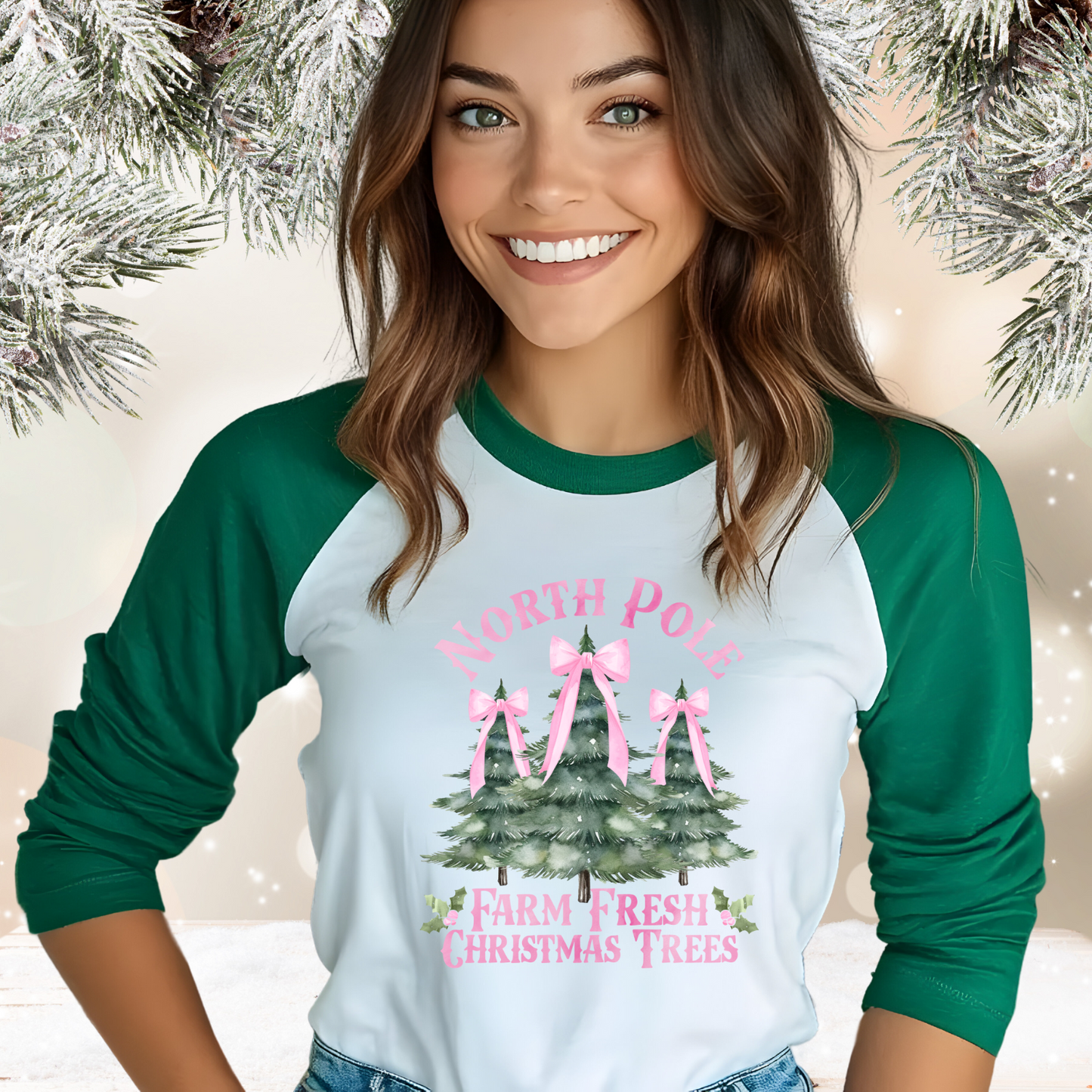 North Pole Christmas Trees Baseball Tee