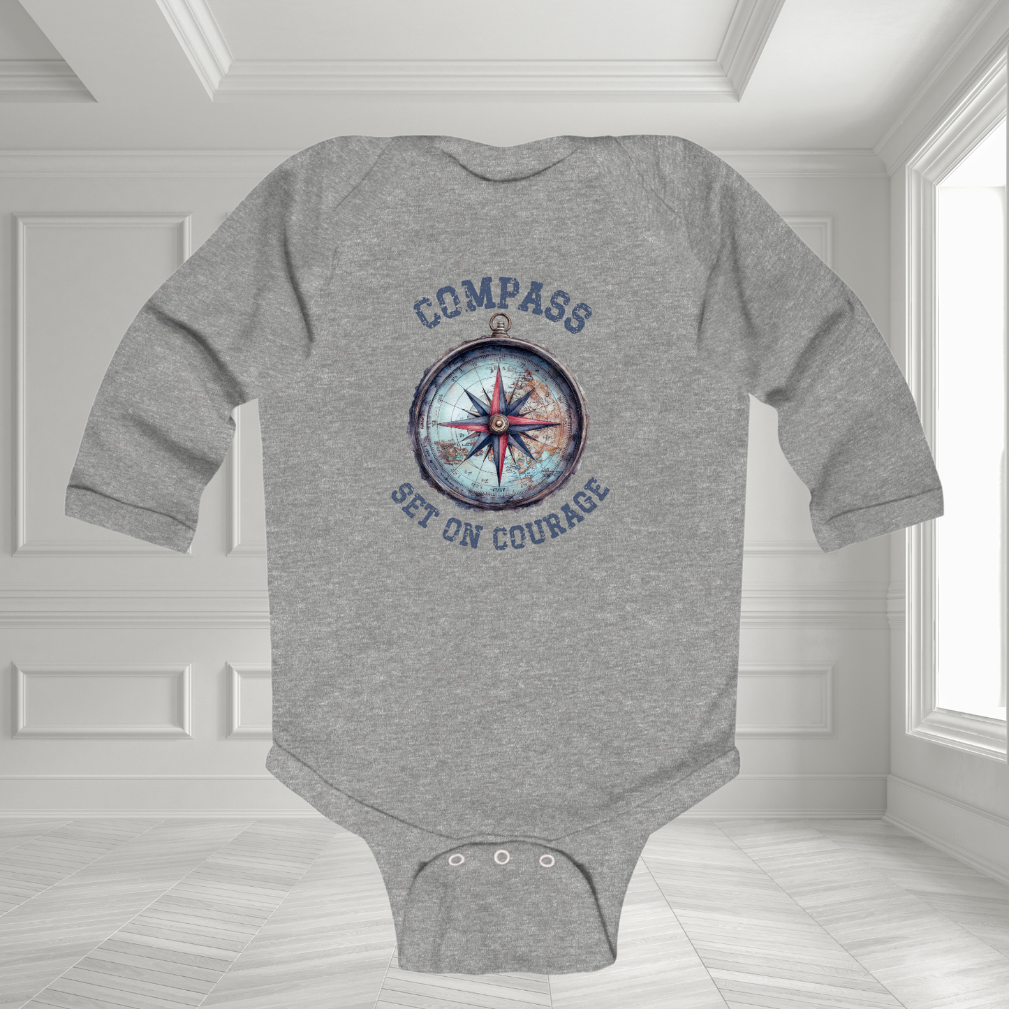 Compass Set On Courage Infant Long Sleeve Onesie