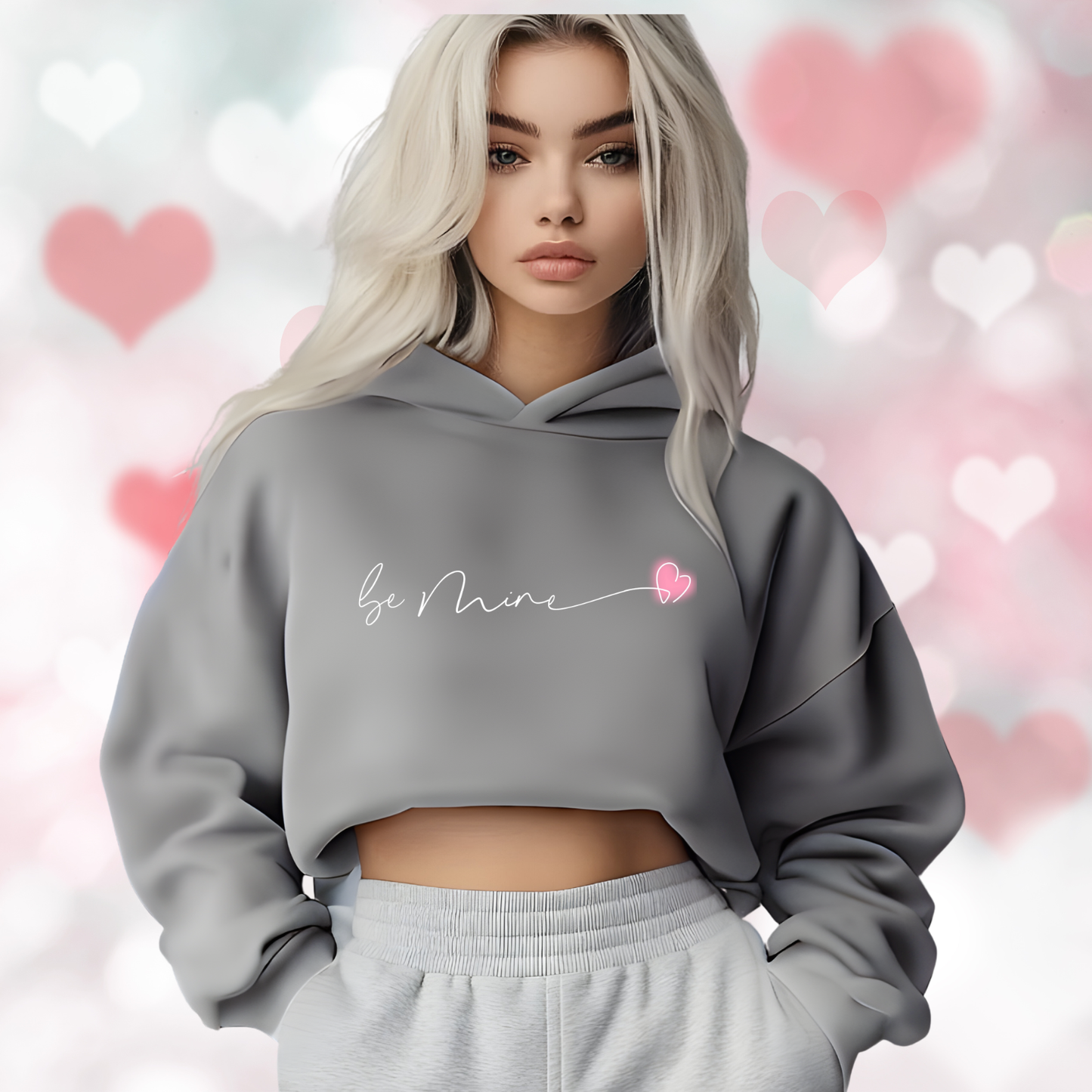 Be Mine Pink Heart Crop Hoodie