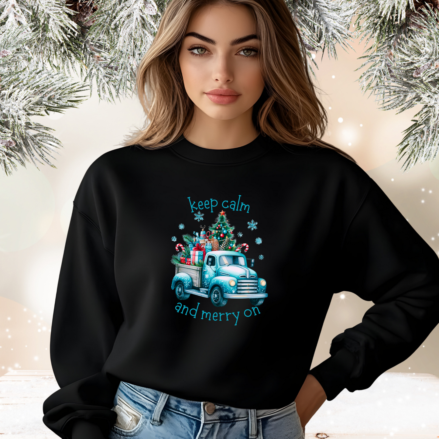 Keep Calm And Merry On Crewneck Sweatshirt