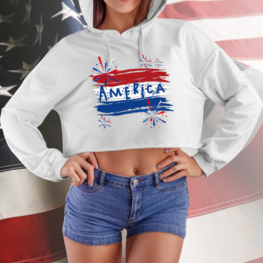 America Firework Burst Crop Hoodie