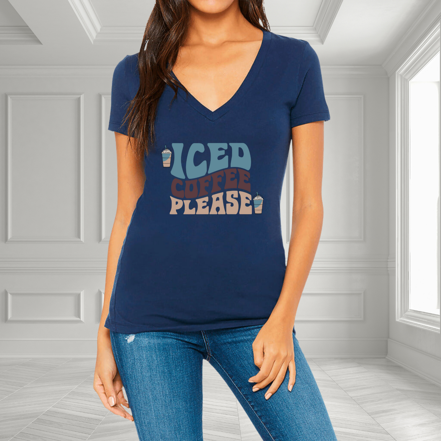Iced Coffee Please V-Neck T-Shirt