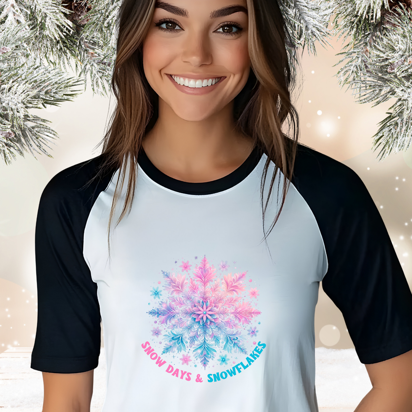 Snow Days & Snowflakes Baseball Tee