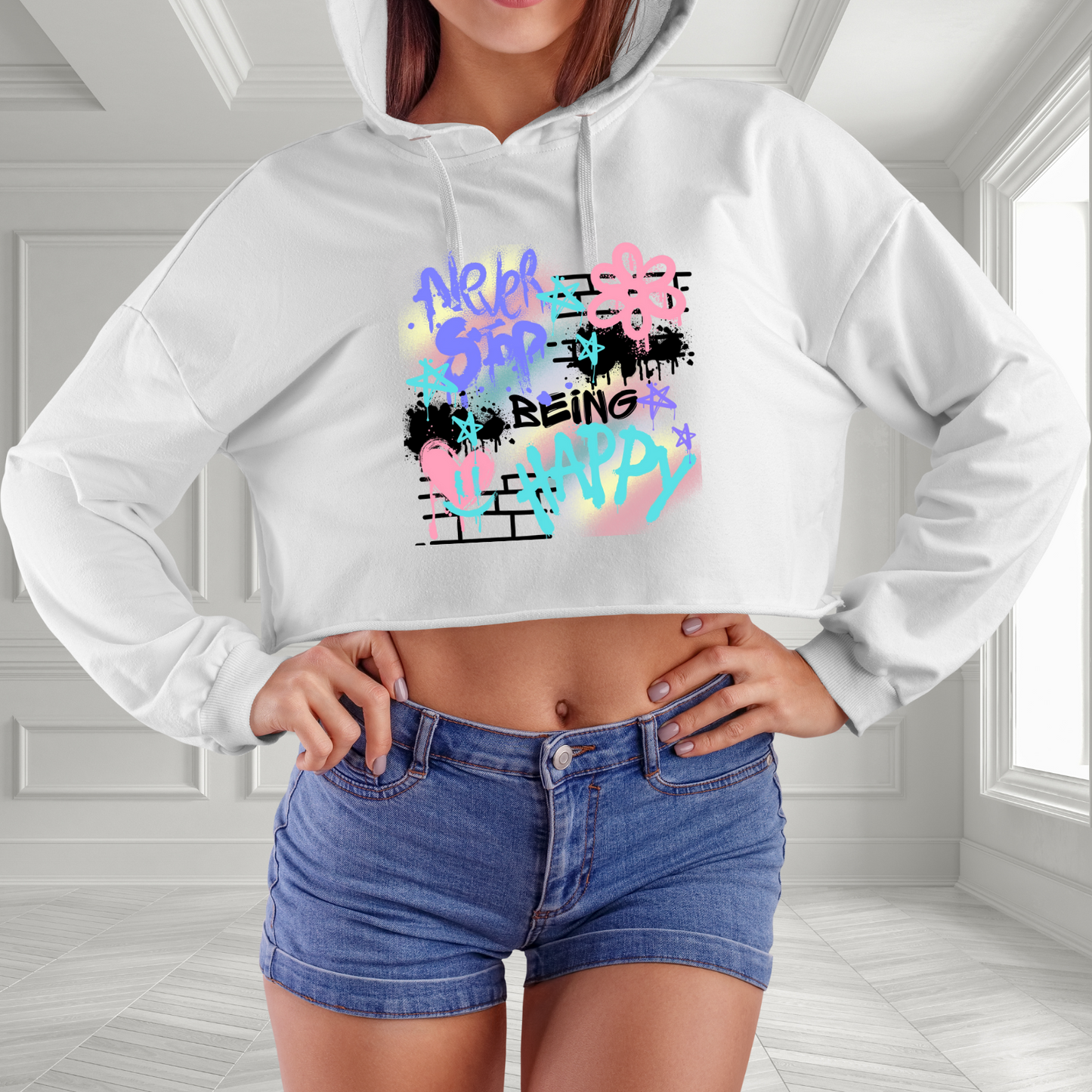 Never Stop Being Happy Crop Hoodie