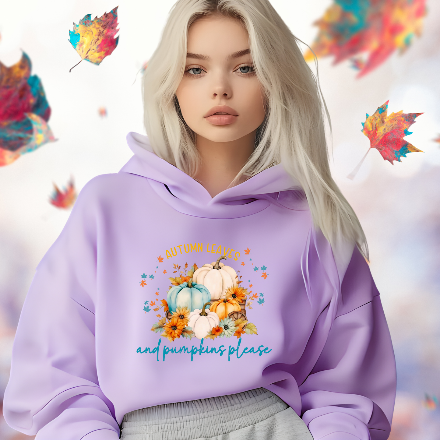 Autumn Leaves & Pumpkins Please Crop Hoodie