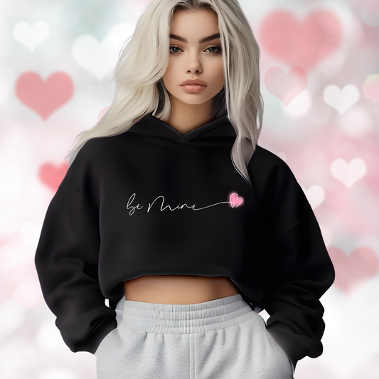 Be Mine Pink Heart Crop Hoodie