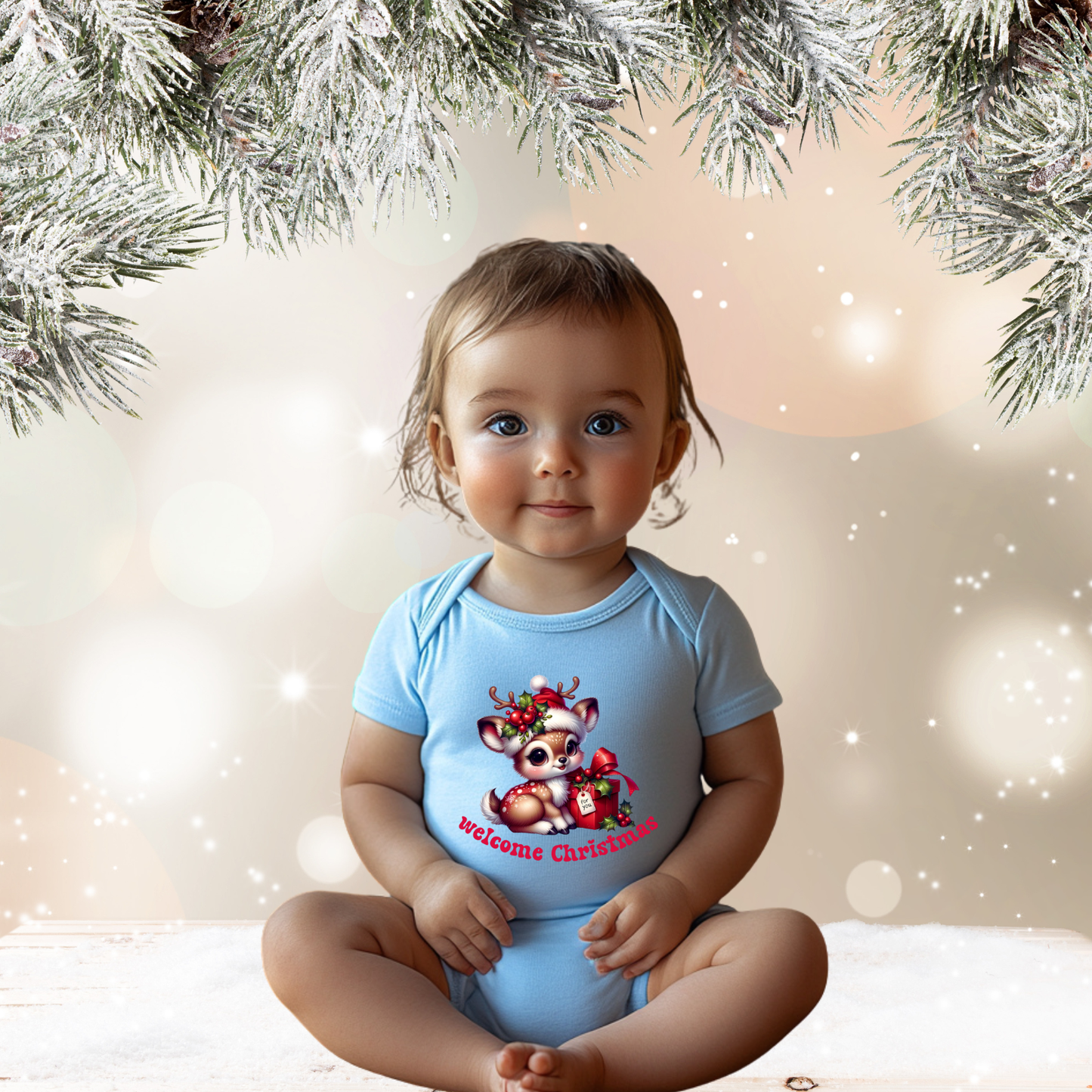 Welcome Christmas Infant Short Sleeve Onesie