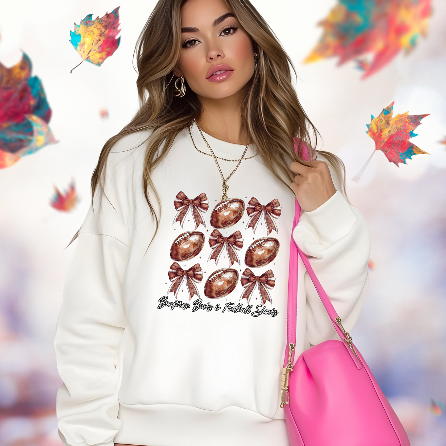 Bonfires, Bows, & Football Shows Crewneck Sweatshirt