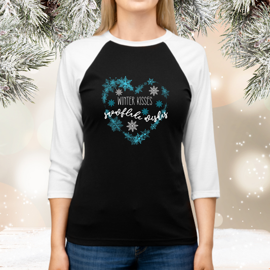 Winter Kisses, Snowflake Wishes Baseball Tee