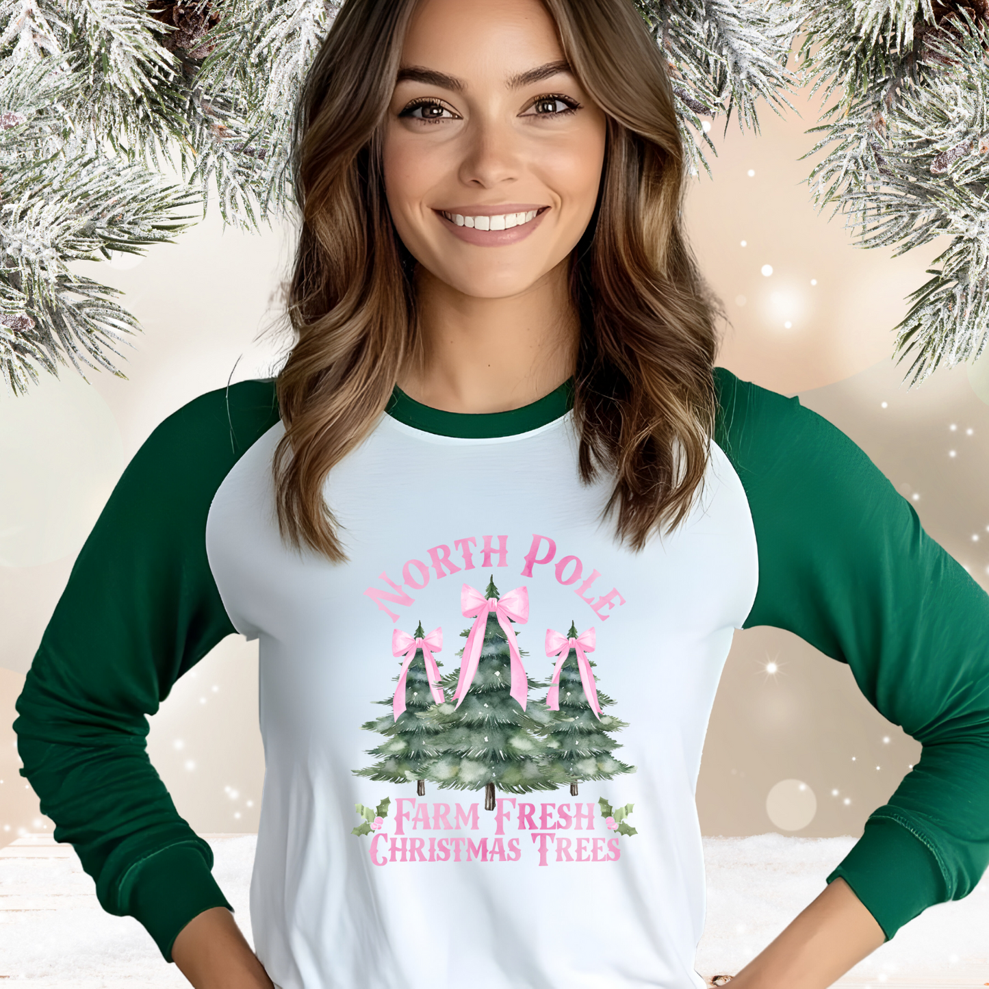 North Pole Christmas Trees Baseball Tee