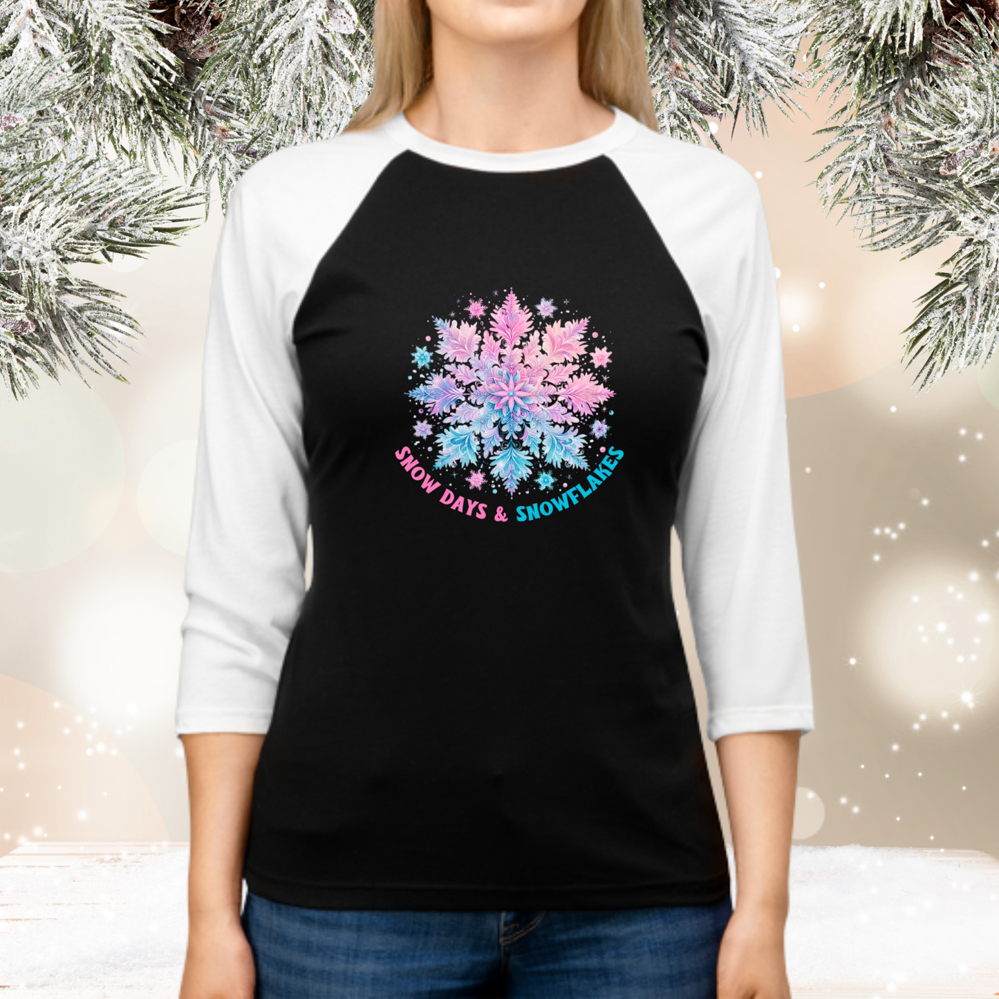 Snow Days & Snowflakes Baseball Tee