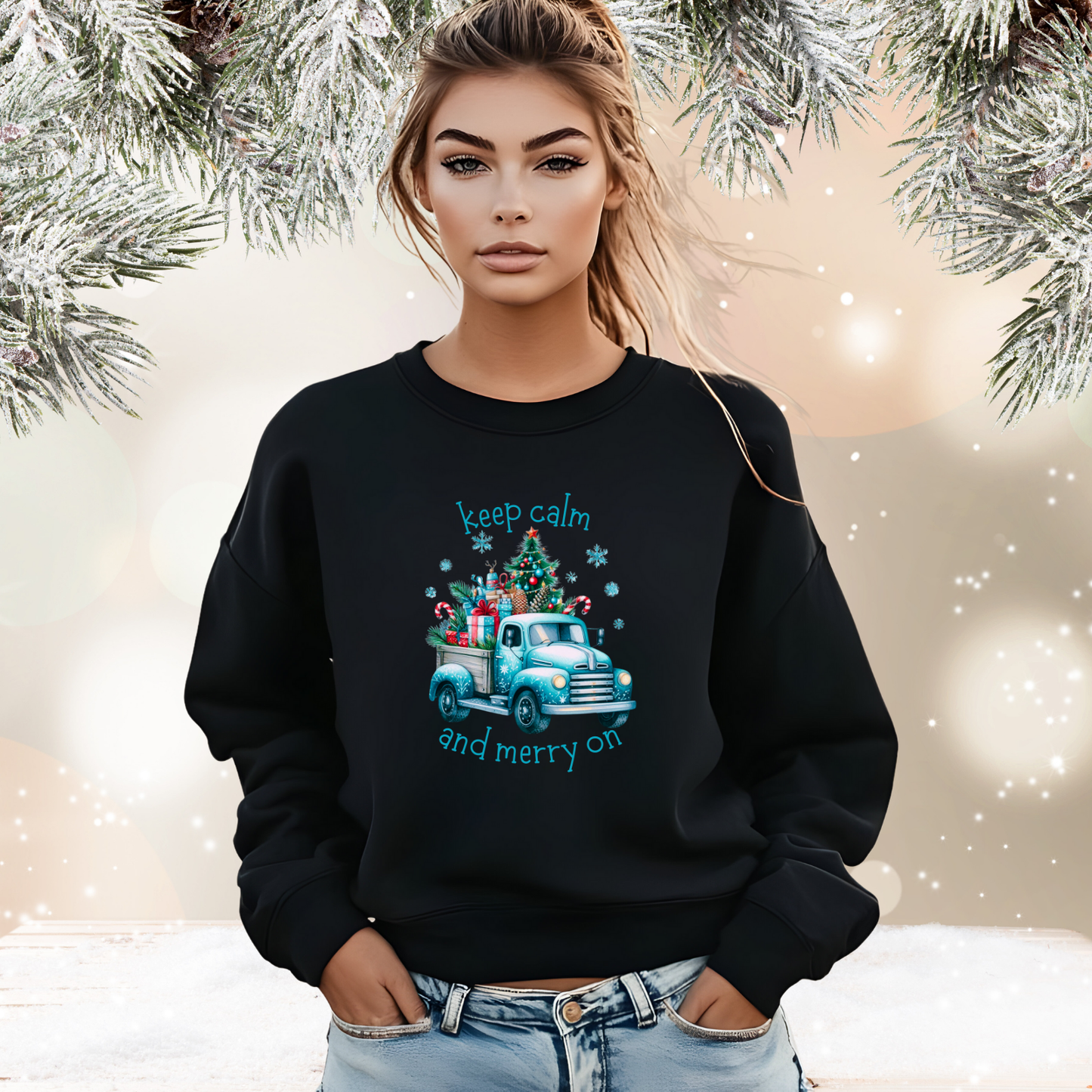 Keep Calm And Merry On Crewneck Sweatshirt