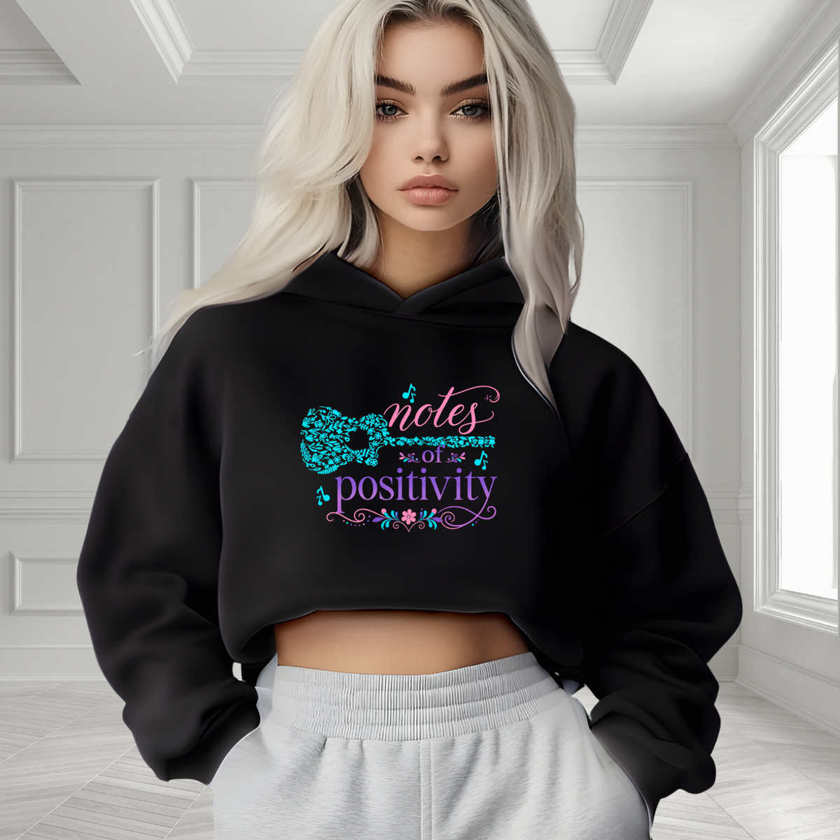 Notes Of Positivity Crop Hoodie