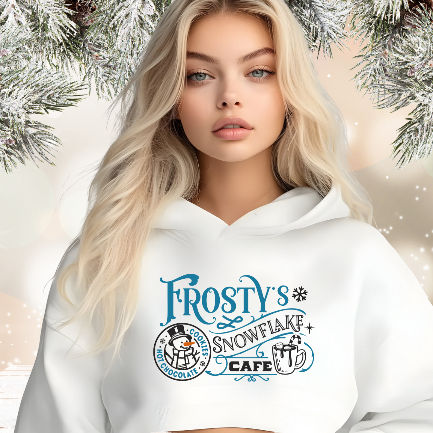 Frosty’s Snowflake Cafe Crop Hoodie