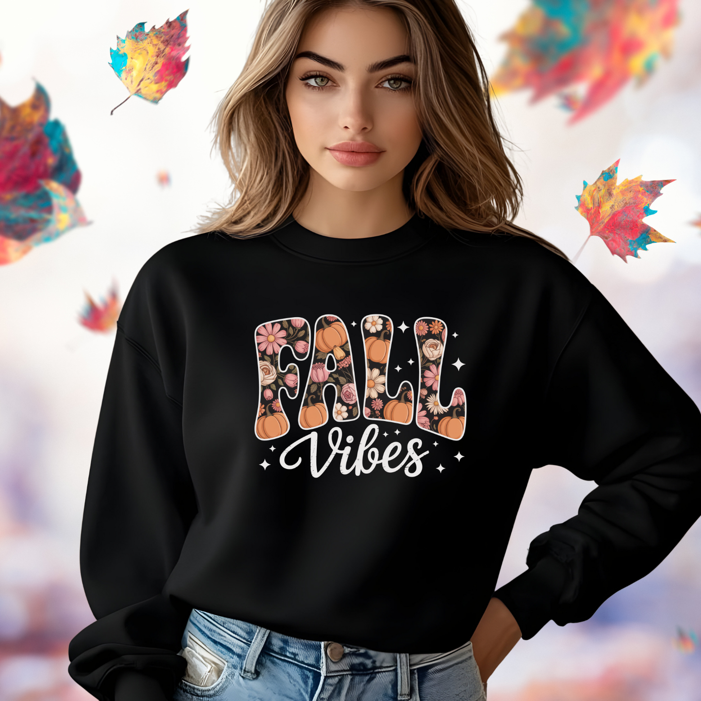 Fall Vibes Floral Crewneck Sweatshirt
