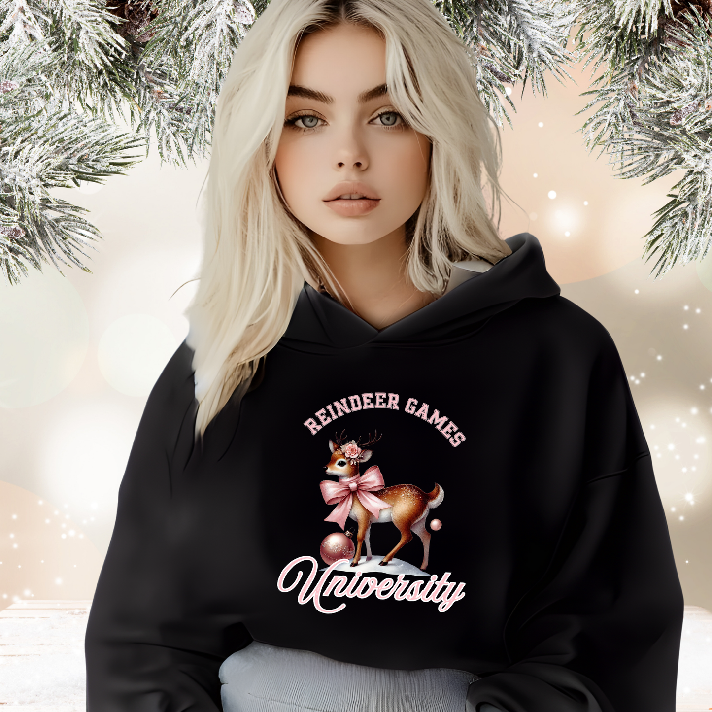 Reindeer Games University Crop Hoodie