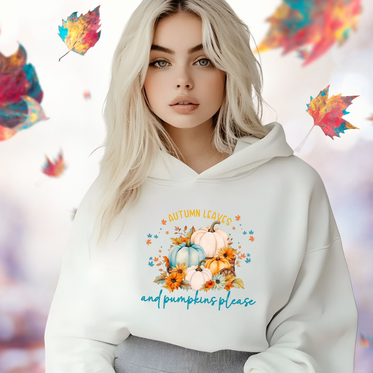 Autumn Leaves & Pumpkins Please Crop Hoodie