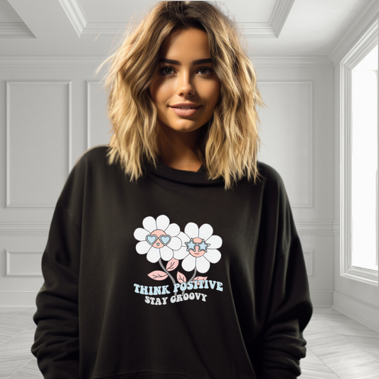 Think Positive, Stay Groovy Crewneck Sweatshirt