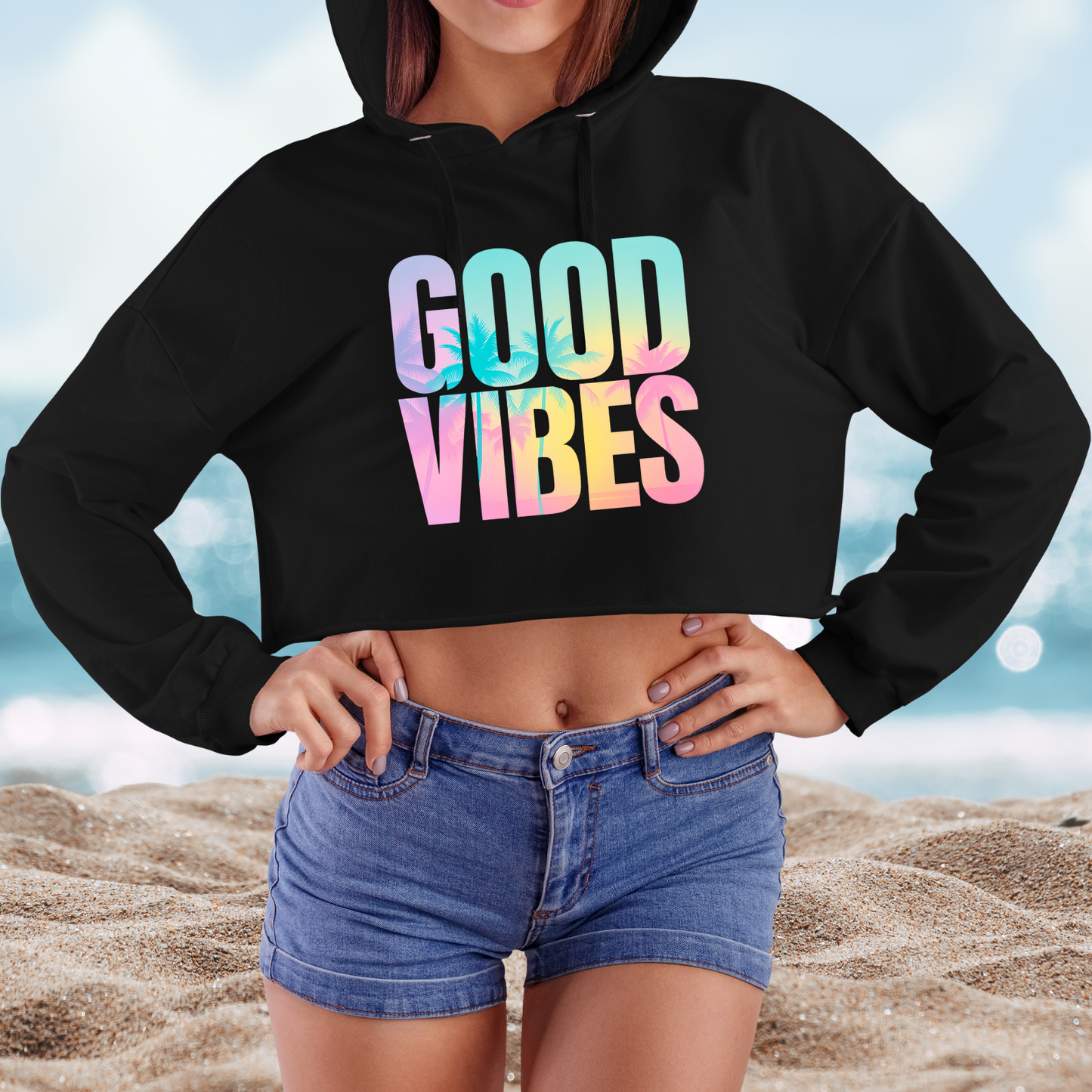 Good Vibes Summer Crop Hoodie