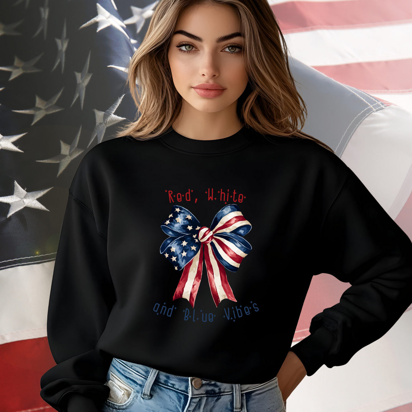 Red White And Blue Vibes Crewneck Sweatshirt