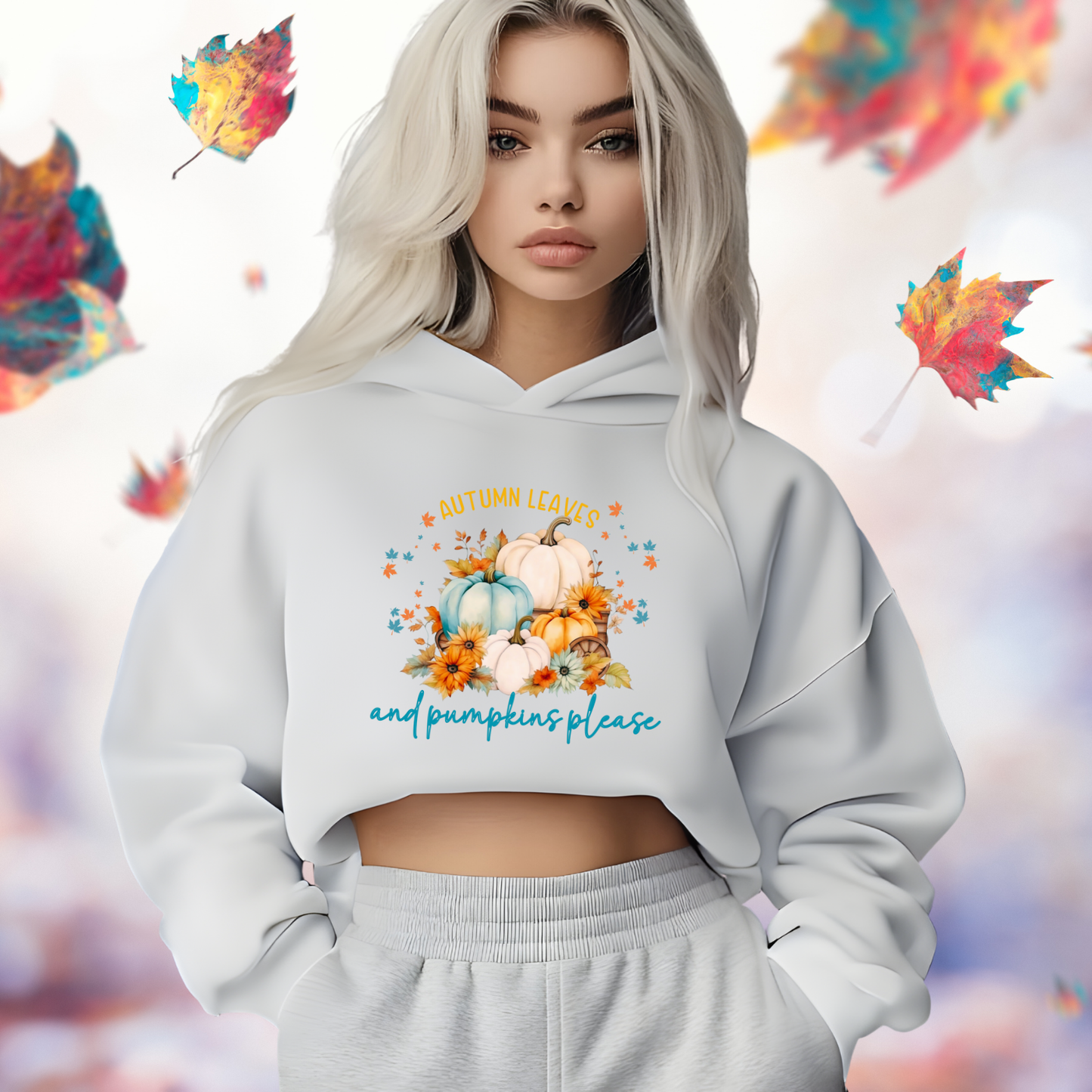 Autumn Leaves & Pumpkins Please Crop Hoodie