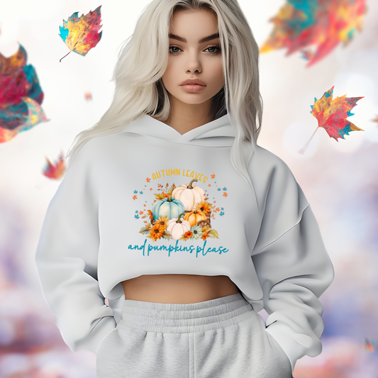 Autumn Leaves & Pumpkins Please Crop Hoodie