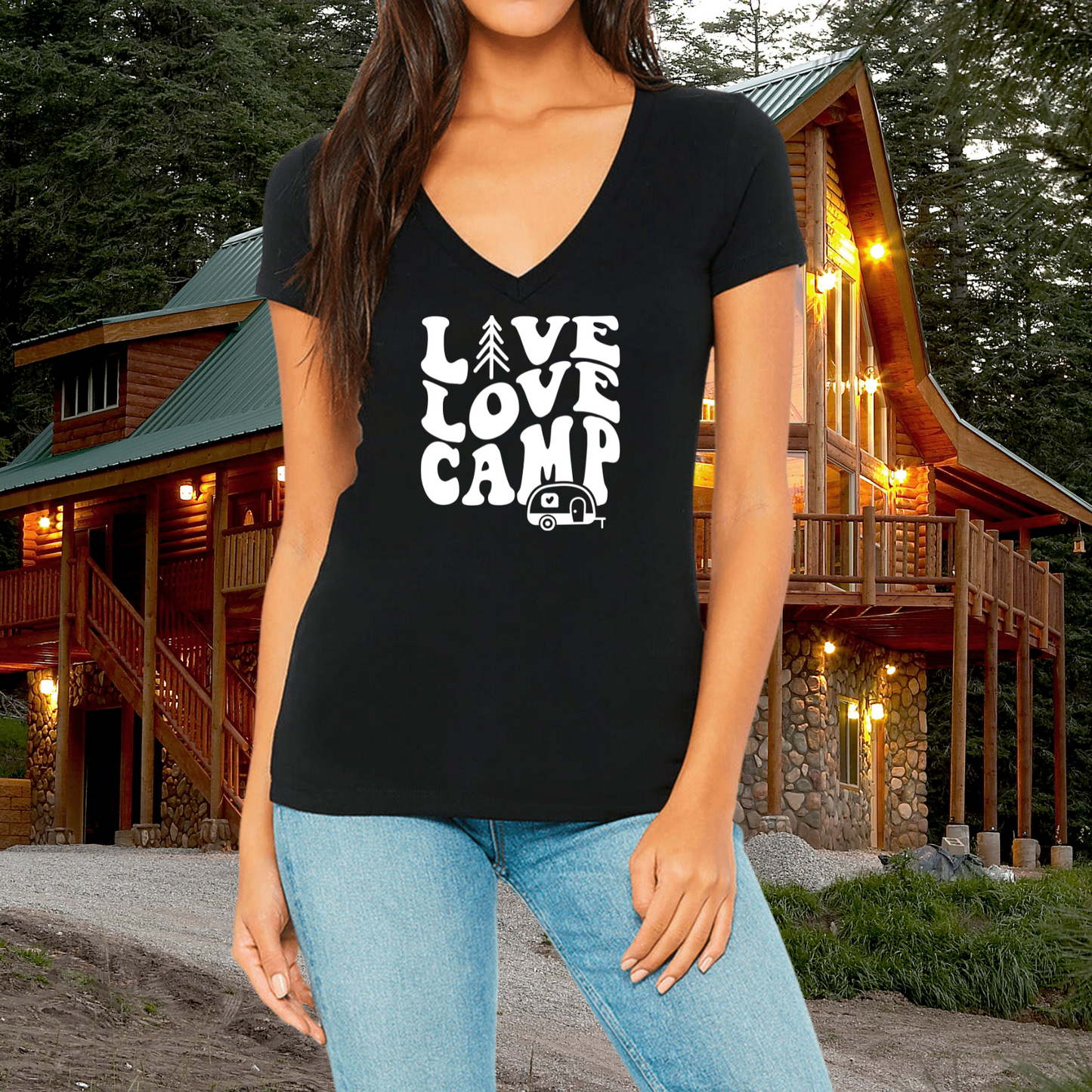 Retro Live, Love, Camp V-Neck T-Shirt