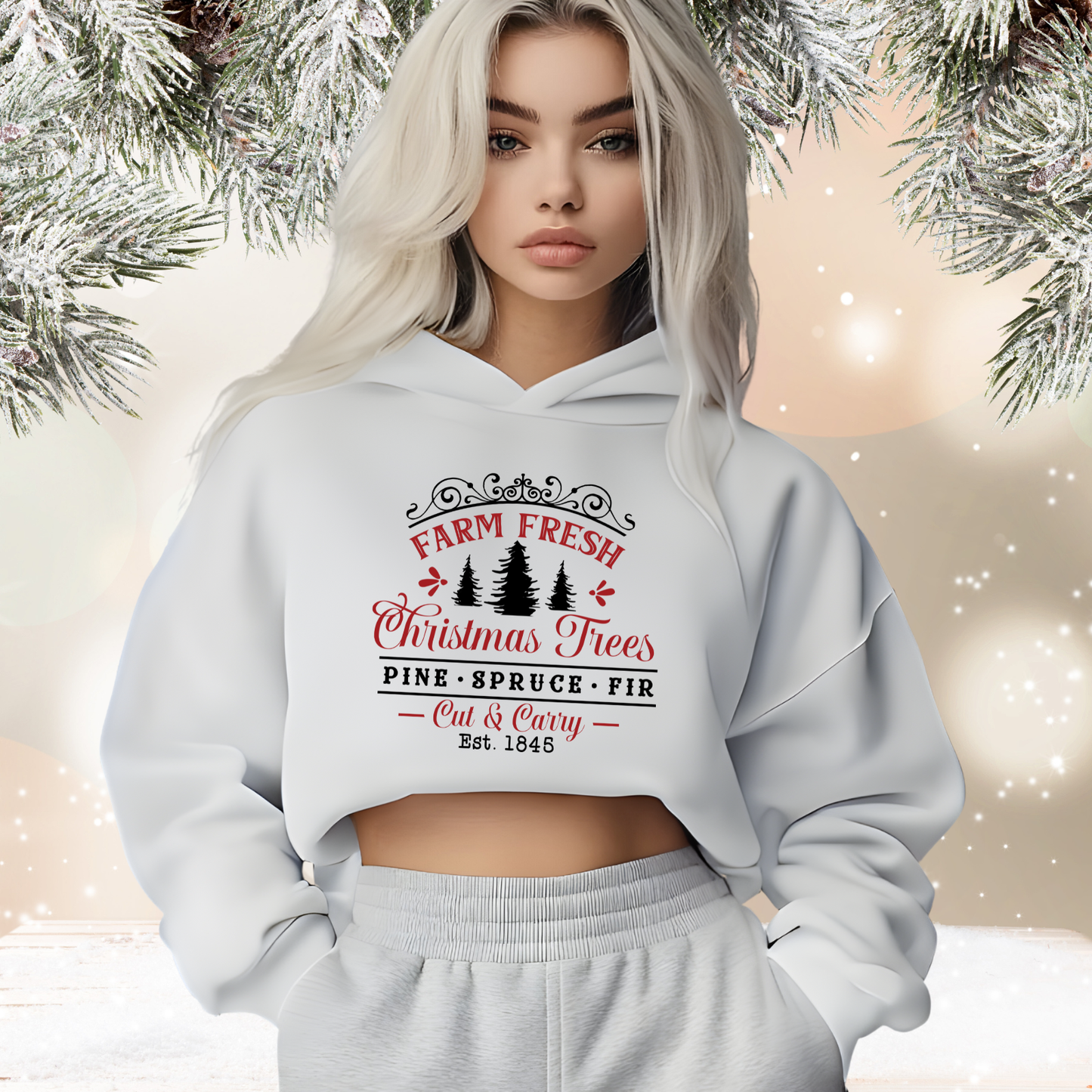 Farm Fresh Christmas Trees Crop Hoodie